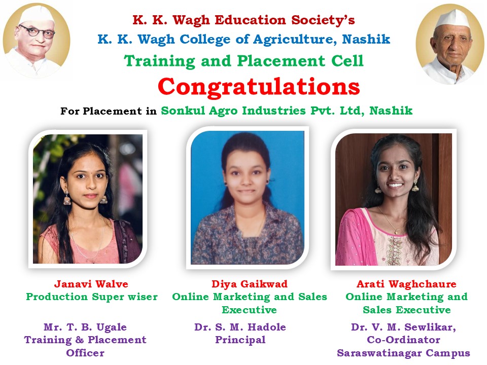 Congratulations for Placements in *Sonkul Agro Industries Pvt Ltd*